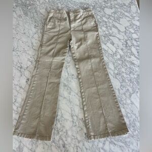 Massimo Dutti Beige coated Slight Flare Trousers.